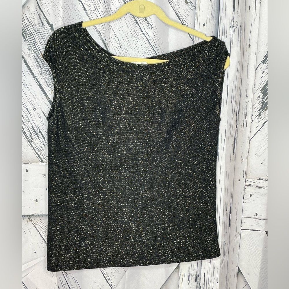 Elan Black and Gold Sparkle Blouse